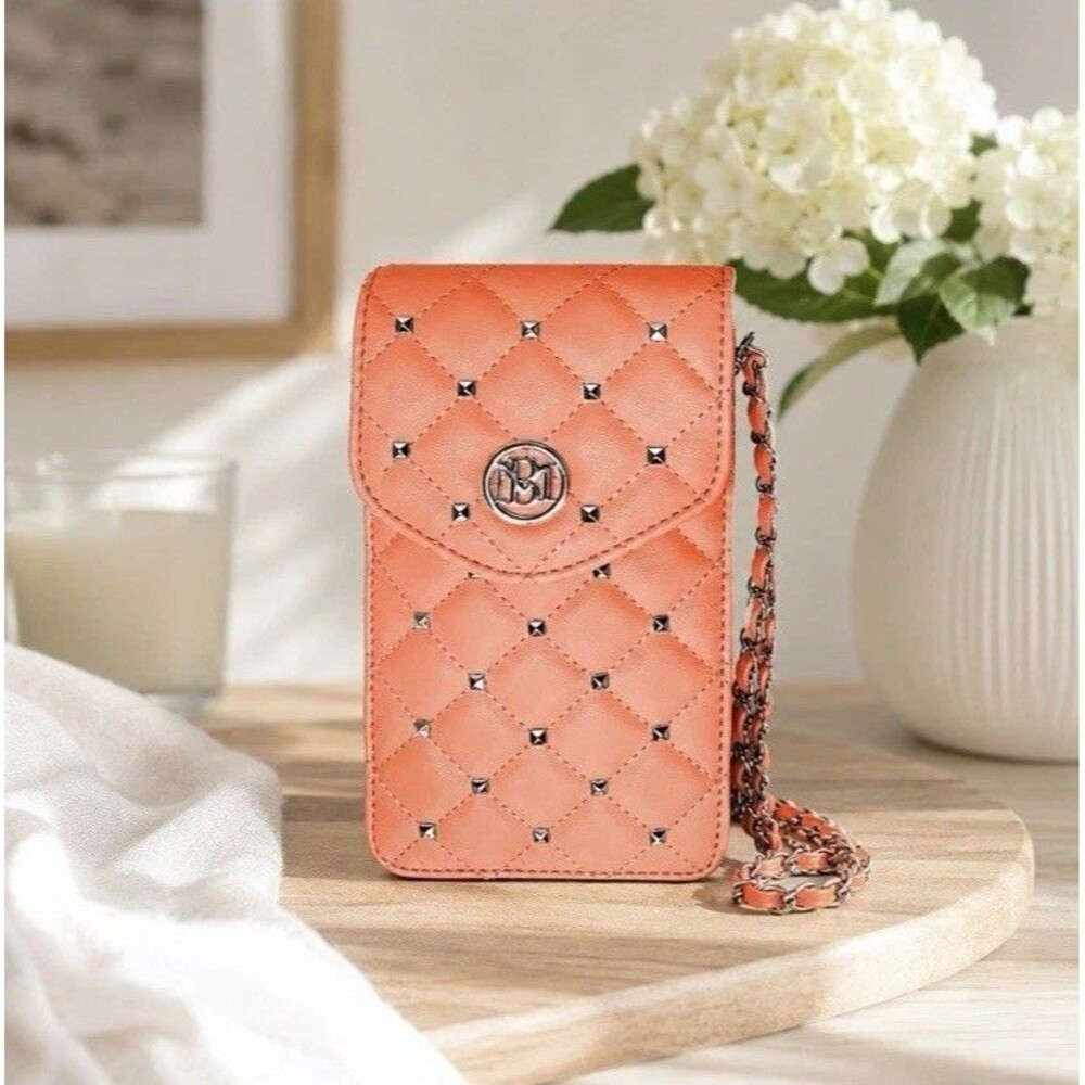 Badgley Mischka Coral Vegan Leather Logo Phone Pocket Crossbody Wallet NWT $59